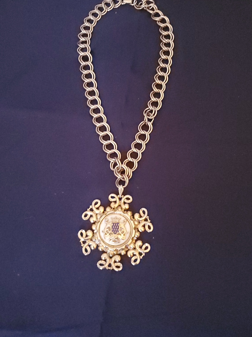 Gold-tone Medallion Royal Crest Coat Of Arms Necklace - Women Jewelry